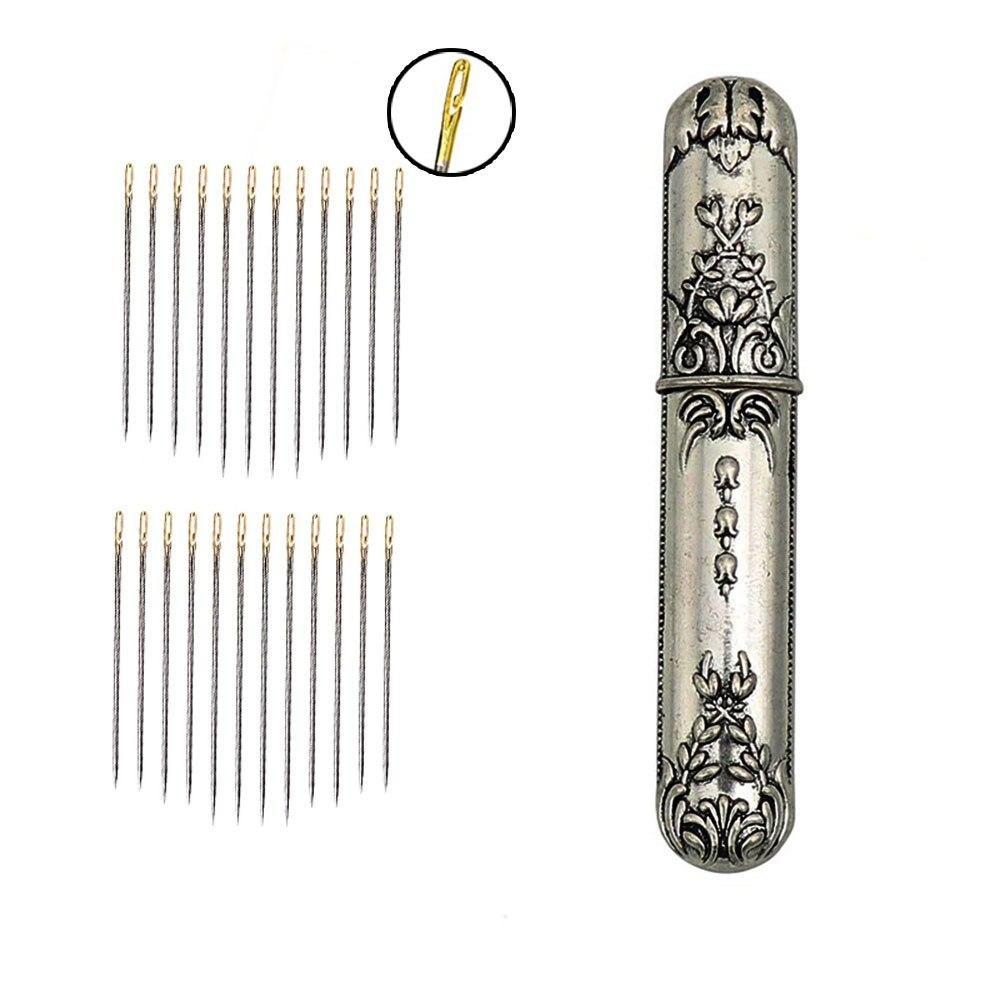 24pcs Self Threading Pins Needle Case & Vintage