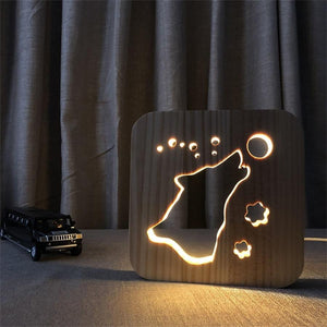 Wooden Dog Paw Cat Animal Night Light