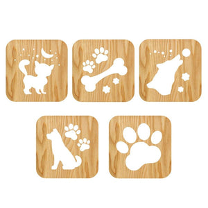 Wooden Dog Paw Cat Animal Night Light