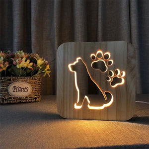 Wooden Dog Paw Cat Animal Night Light