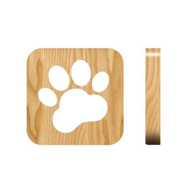 Wooden Dog Paw Cat Animal Night Light